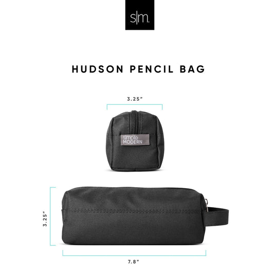 Charcoal gray textured pencil bag displayed on white background