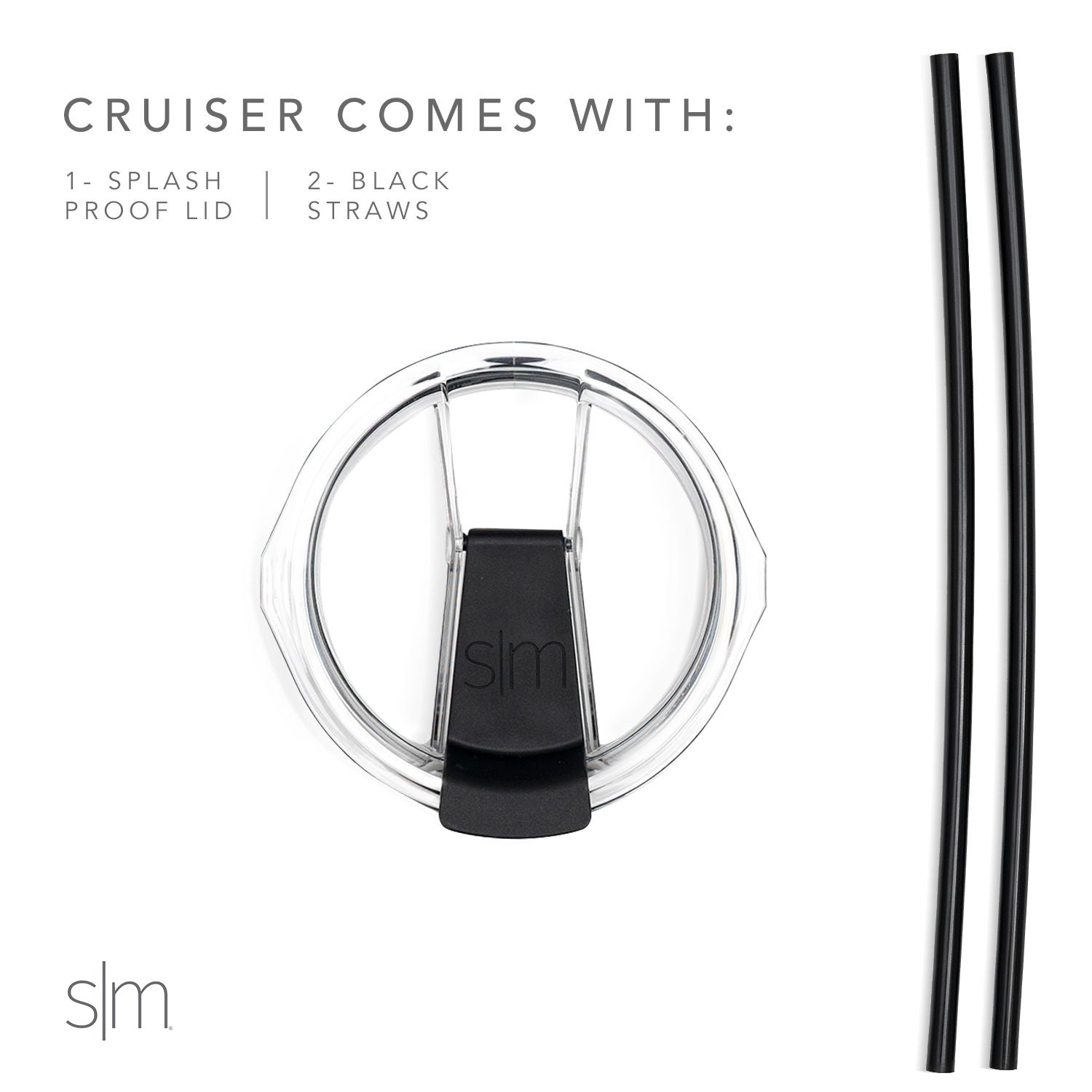 Black lid and clear straws on white background