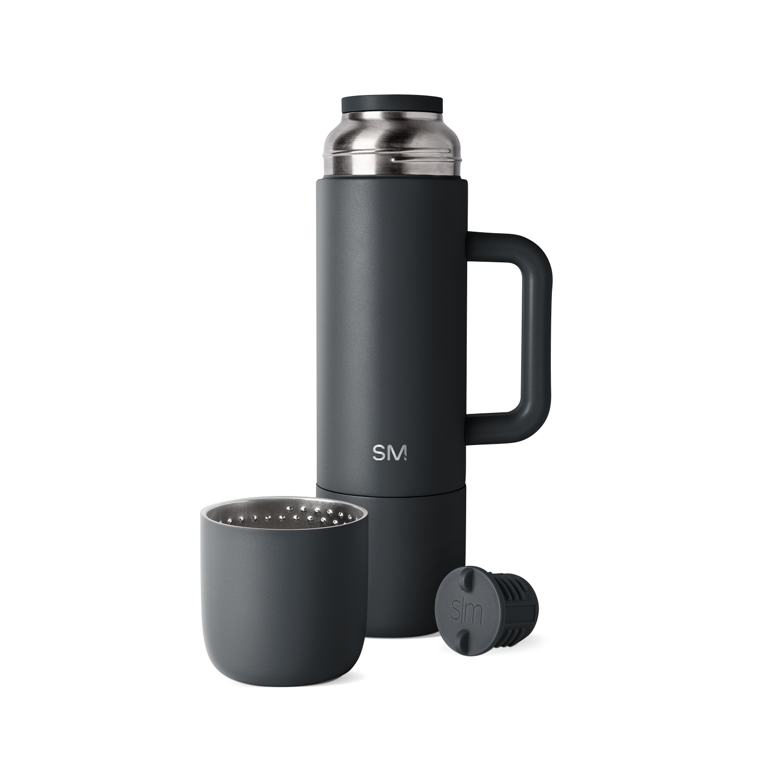 Deep charcoal black and dark gunmetal gray drinkware set with matte finish and brushed metal accents