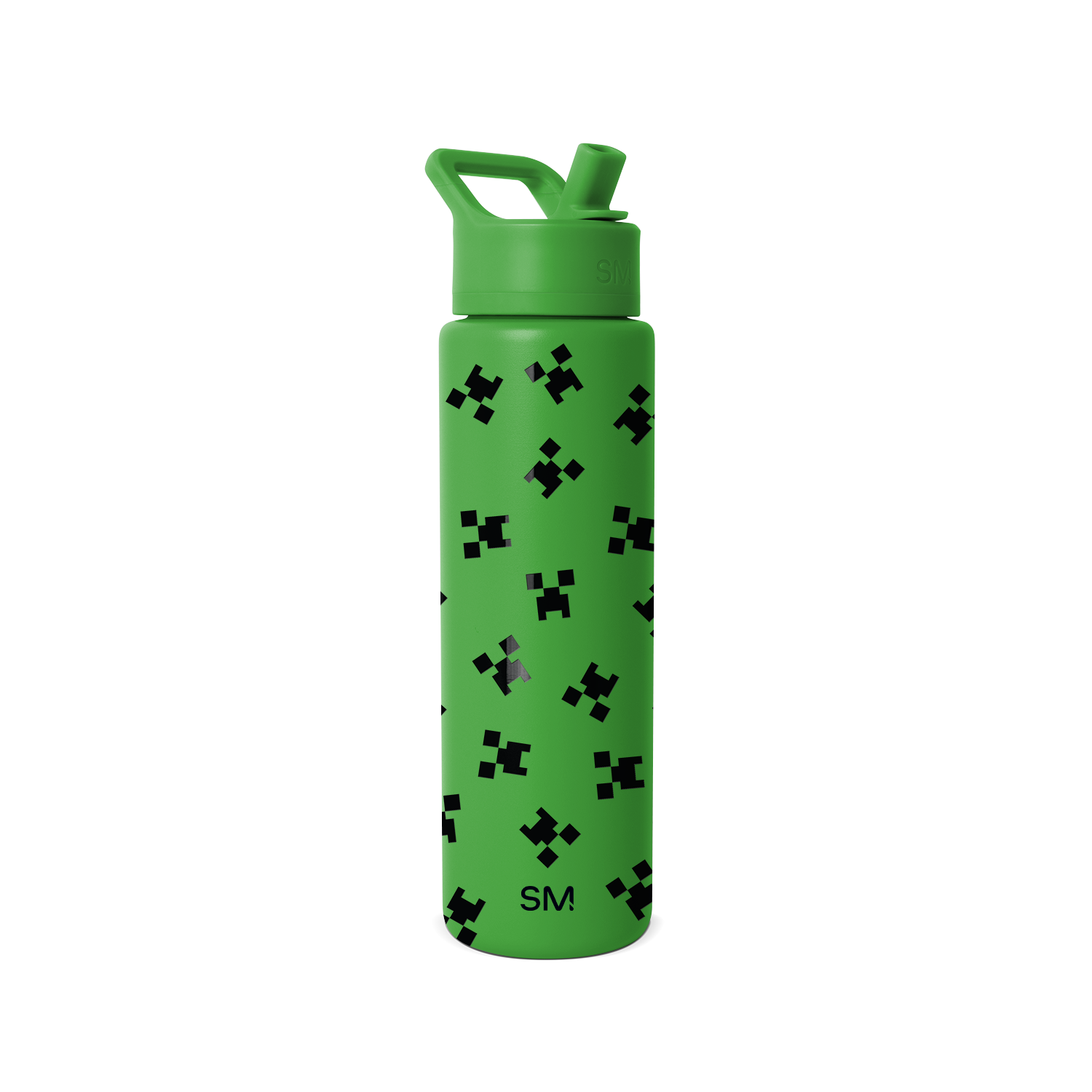 Bright green Simple Modern water bottle with matching cap and carry handle on white background