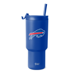 Royal blue insulated water bottle with cylindrical tumbler design, tapered base, and narrower mid-section. Modern drinkware for hot and cold beverages.