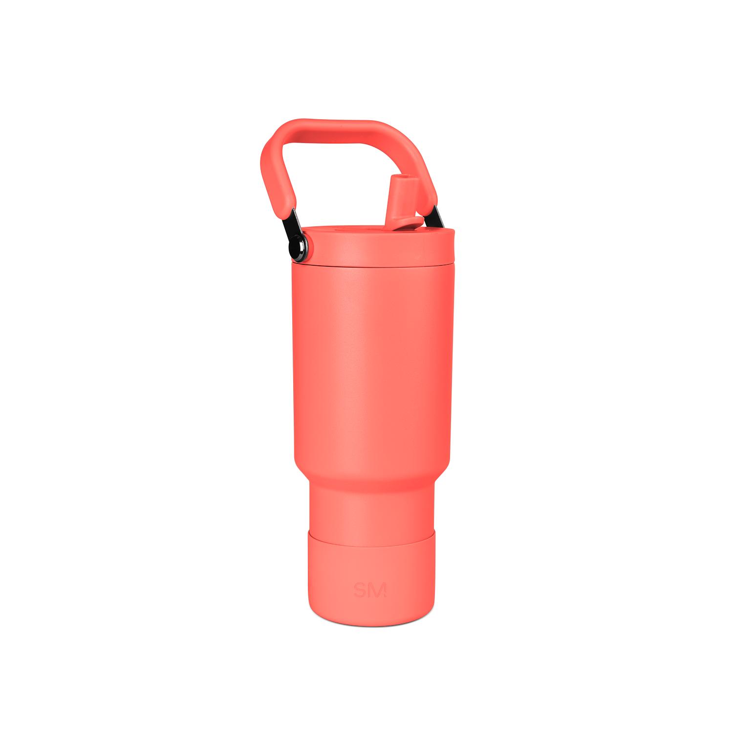 Coral-salmon pink insulated water bottle with white background