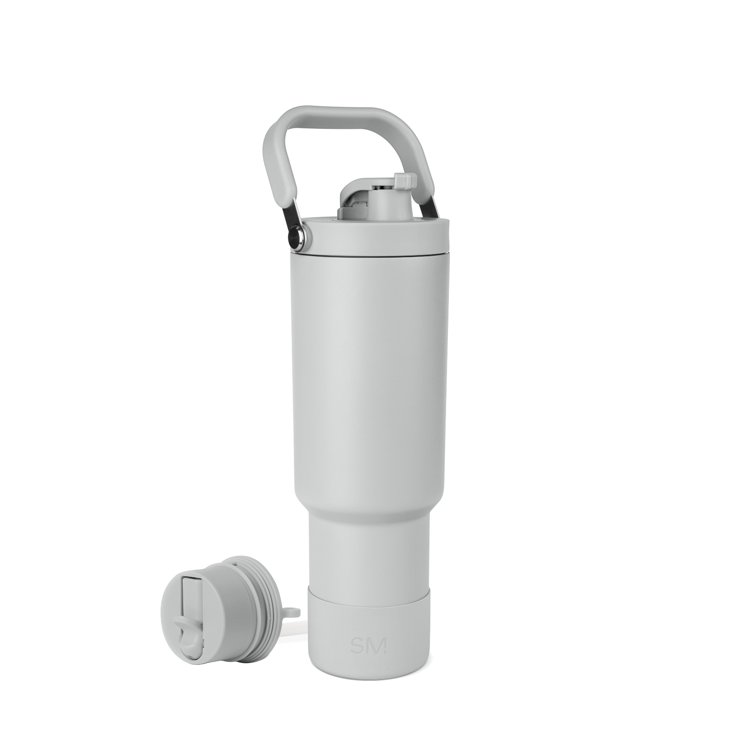 Light gray drinkware with carrying handle and top cap, featuring soft gray and white color palette with subtle shading for depth and dimension.