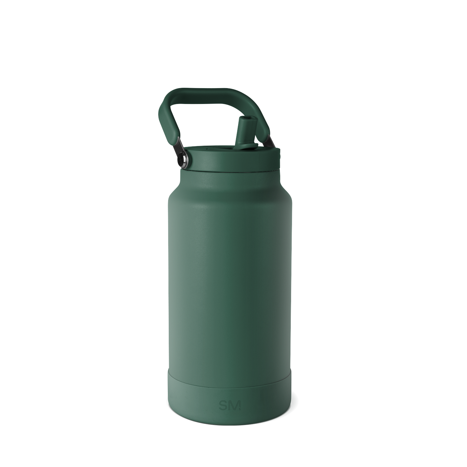 Sage green insulated water bottle with matching lid and handle, featuring a muted earthy tone with darker green accents