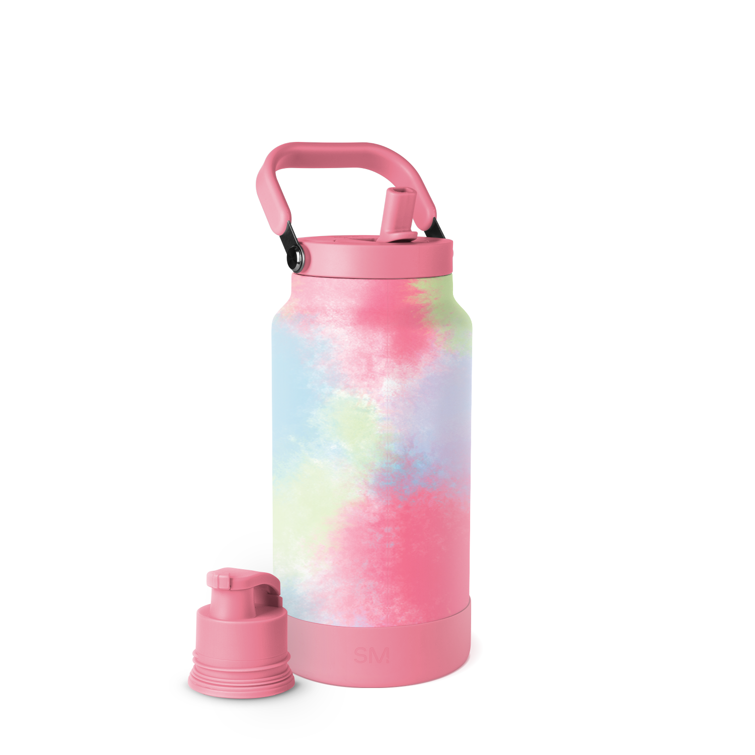 Tie-dye patterned bottle with soft pastel colors including pale pink, light blue, soft yellow-green, and white in a watercolor-like gradient effect.