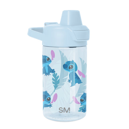 Pale blue water bottle with matching screw-on lid and carry handle, featuring teal accents, displayed against a white background.